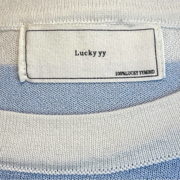 LUCKY YY ~ Powder Blue and White Striped Knit Dress/Cover Up ~ Size Large - Picture 6 of 8